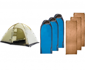 Комплект Tramp палатка Bell 3 v2 + 3 коврика Zelenoe More Comfort 9 + 3 спальника BTrace Hover