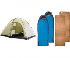Комплект Tramp палатка Bell 3 v2 + 2 коврика Zelenoe More Comfort 9 + 2 спальника BTrace Hover