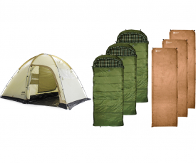 Комплект Tramp палатка Bell 3 v2 + 3 коврика Zelenoe More Comfort 9 + 3 спальника BTrace Rich