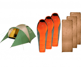 Комплект Zelenoe More палатка Kora 3 + 3 коврика Zelenoe More Comfort 7 Lite + 3 спальника Tramp Fjord T-Loft Regular