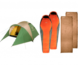 Комплект Zelenoe More палатка Kora 3 + 2 коврика Zelenoe More Comfort 7 Lite + 2 спальника Tramp Fjord T-Loft Regular